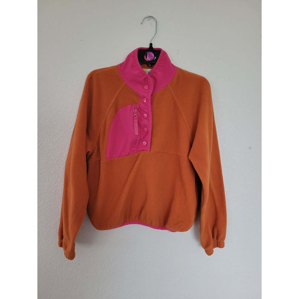 Hippie Rose Girl's Fleece Pullover Snap Neck Orange Pink Size XS #2